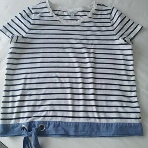 Nautica, White sailor-style T-shirt with navy stripes. Size L